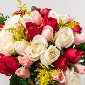Buquê com 36 Rosas de Três Cores